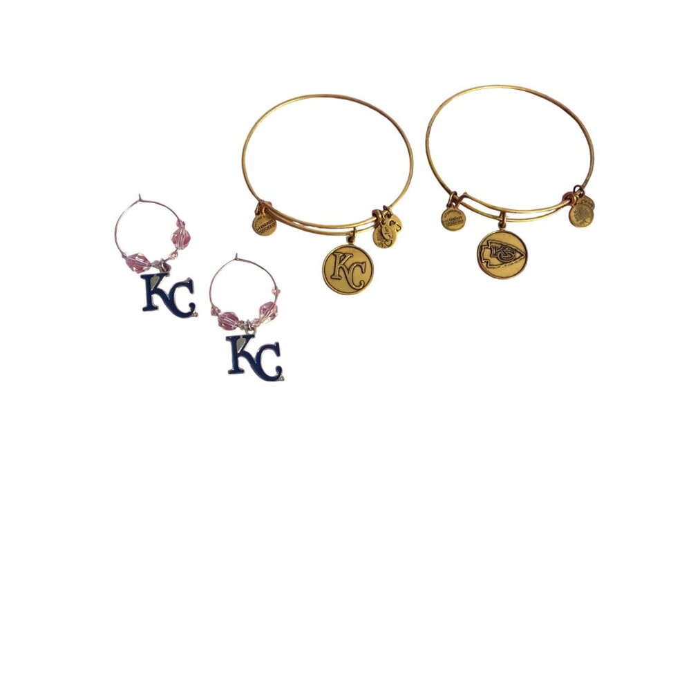 Kansas City Chiefs & Royals Logo Jewelry Set  Adjustable Bracelets Hoop Earrings